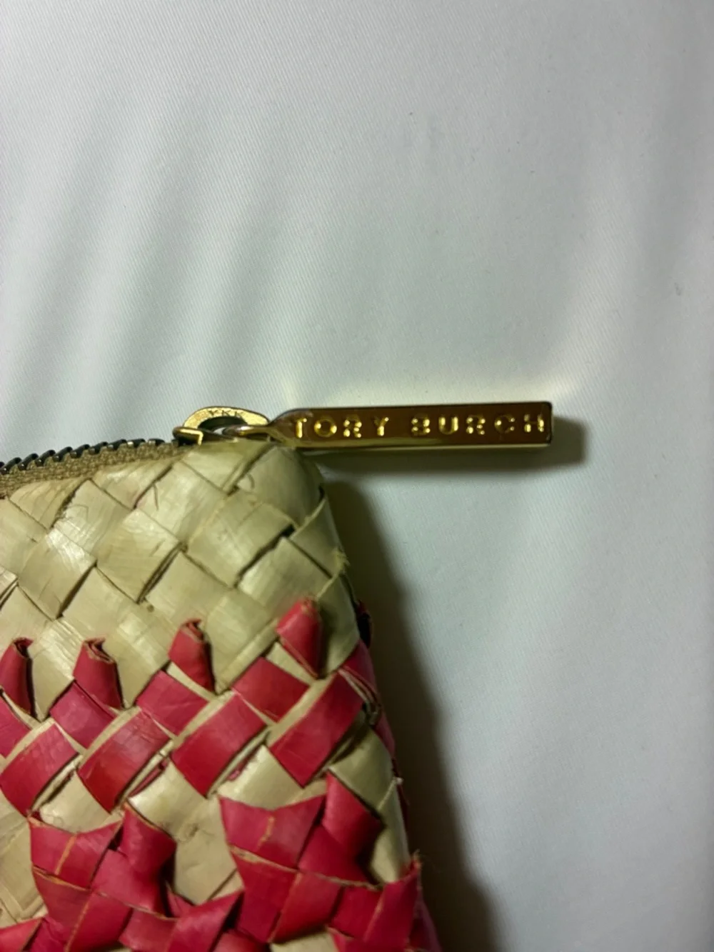 Tory Burch Red and Cream Woven Wristlet‎ Clutch